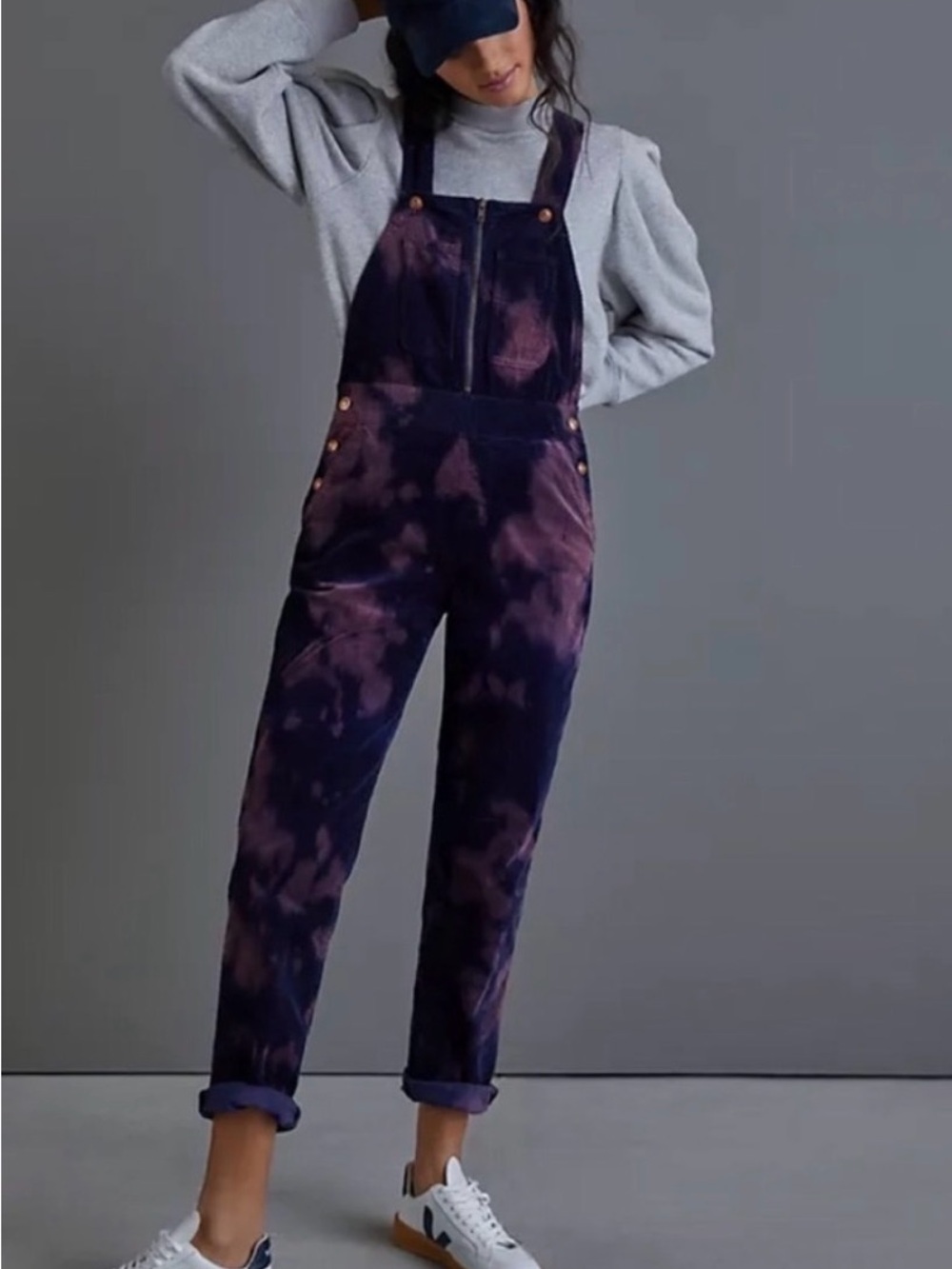 Anthropologie Pilcro Tie Dyed Corduroy Overalls Navy & Purple Size